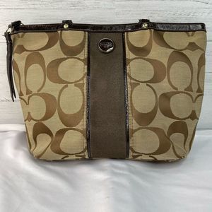 Coach Signature Logo Women's Brown & Khaki Tan Purse Handbag Tote Bag